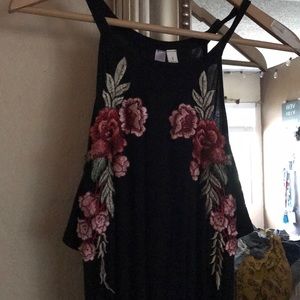 Black cold shoulder top with embroidery